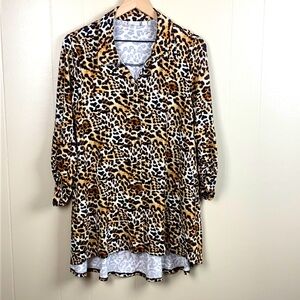 New Directions Leopard Print Julianna Crepe Tunic Button-up Top size Large